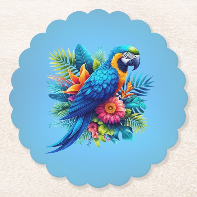 Porta-copo De Papel Arara tropical azul-colorida (Frente)