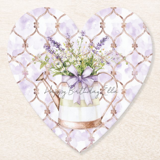 Porta-copo De Papel Arco de Flores de Lavanda Aniversário (Frente)