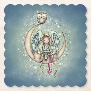 Porta-copo De Papel Arte Ilustrada de Pequeno Anjo e Coruja