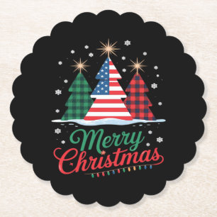 Porta-copo De Papel Árvore Alegre de Natal Bandeira EUA Papai Noel Ess