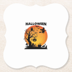 Porta-copo De Papel Árvore Assustadora de Halloween Bruxa Voadora Lua