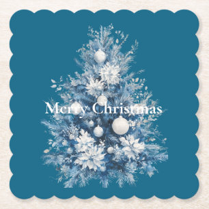 Porta-copo De Papel Árvore de Natal Branco Azul