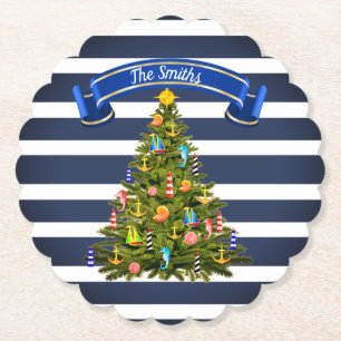 Porta-copo De Papel Árvore de Natal Náutica Personalizada
