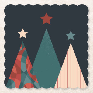 Porta-copo De Papel Árvores de Natal e estrelas em design azul/vermelh
