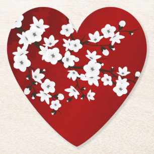 Porta-copo De Papel Asia Floral White Chersom Red