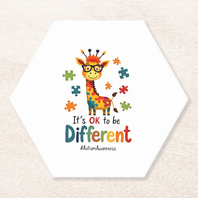 Porta-copo De Papel Autism Awareness Cute Giraffe Animal Its Ok To Be  (Frente)