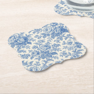 Porta-copo De Papel Azul e Creme Floral Toile de Jouy