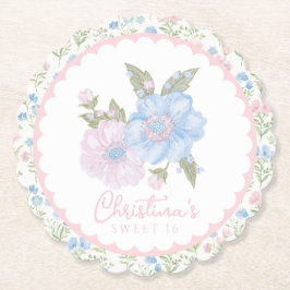 Porta-copo De Papel Azul e Rosa Grandmillennial Floral Sweet 16