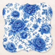Azul Fluido Flores Rosas Peônias Azul Cobalto Bran