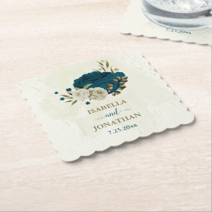 Porta-copo De Papel azul teal bege floral botânico casamento