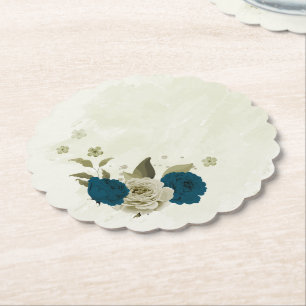 Porta-copo De Papel azul turquesa bege floral botânico casamento