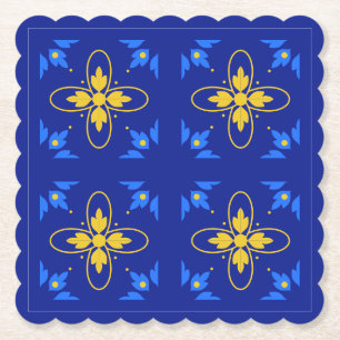 Porta-copo De Papel Azulejo Azul e Amarelo
