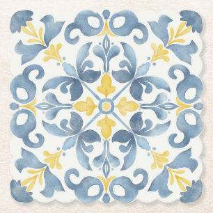 Porta-copo De Papel Azulejo Azul Italiano Limão