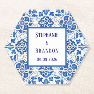 Porta-copo De Papel Azulejos Portugueses Casamento Mediterrâneo Azul