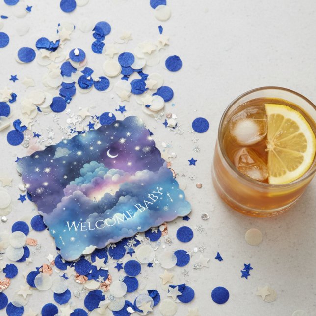 Porta-copo De Papel Baby Shower Drink Coaster – Celestial Dreamscape (Celestial stars baby shower drink coaster)