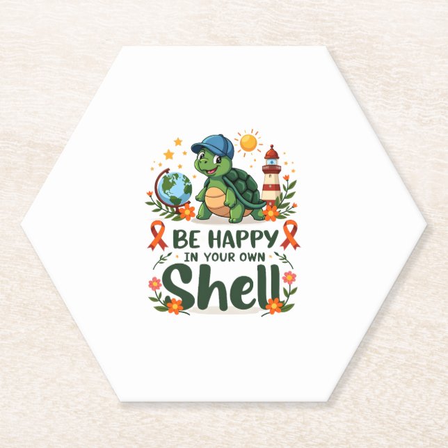 Porta-copo De Papel Be Happy In Your Own Shell Turtle Autism Awareness (Frente)