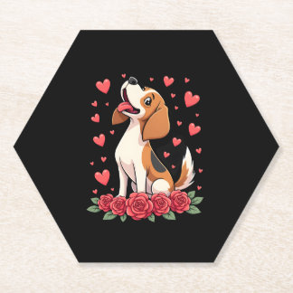 Porta-copo De Papel Beagle Fofo com Corações de Rosas Vermelhas Florai