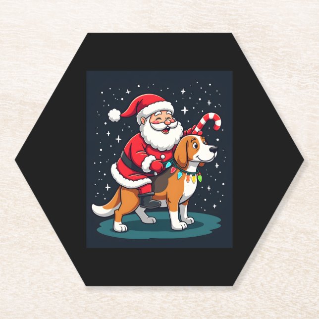 Porta-copo De Papel Beagle Xmas Lighting Papais noeis pilotando Beagle (Frente)