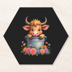Porta-copo De Papel Bebê Fofo Vaca Highland Com flores Bezerro Animal