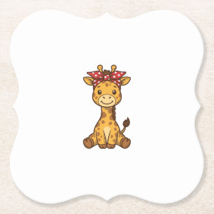 Porta-copo De Papel Bebê Girafa Fofa com Laço Design Vetorial Vintage_