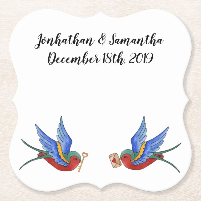 Porta-copo De Papel Beber Coasters Tradicional Tatuagem de Aves (Frente)