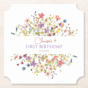 Porta-copo De Papel Bebida para 1º Aniversário da Menina de Flor Silve