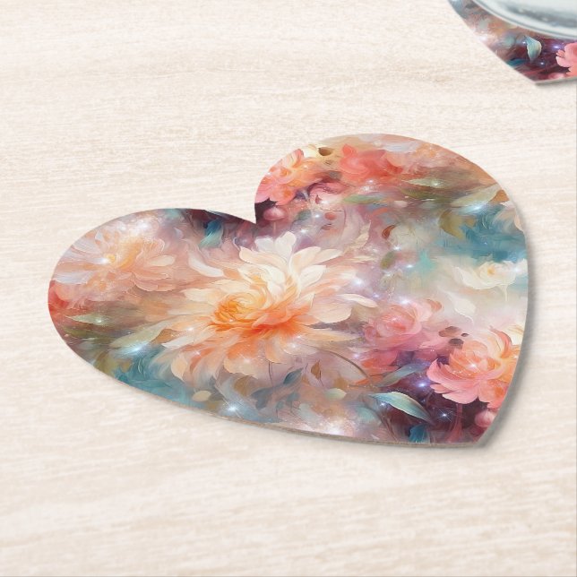 Porta-copo De Papel Bege Laranja Floral Rosa Rubor  (Angular)