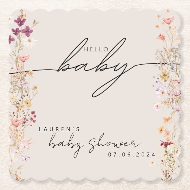 Porta-copo De Papel Beige Boho Wildflower Mesa Decor (Frente)