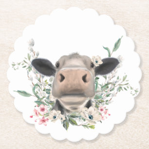 Porta-copo De Papel beijo de nariz de vaca flores aquarela cinza anima