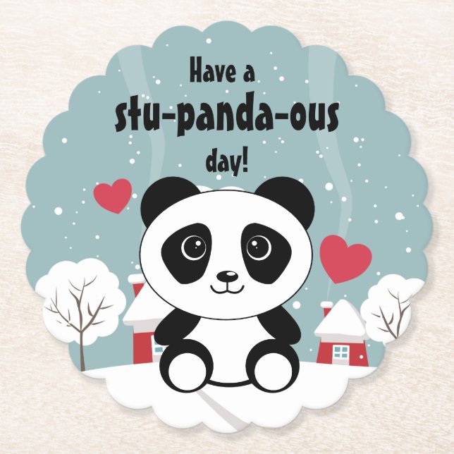 Porta-copo De Papel Bela Panda De Bebê Em Cinza De Inverno (Frente)