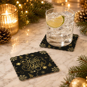 Porta-copo De Papel Beleza Sofisticada Dourado e Preto Feliz Natal