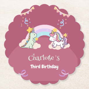 Porta-copo De Papel Belo Dinossauro Unicórnio Arco-Íris Aniversário do
