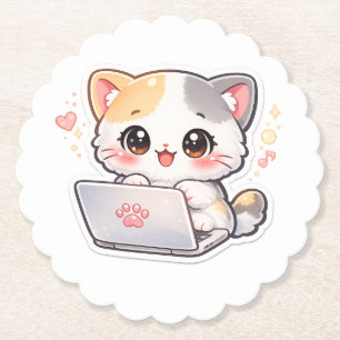 Porta-copo De Papel Belo Kawaii Chibi Gato com Suporte de Mesa para La