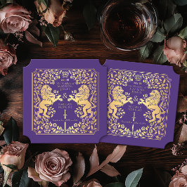 Porta-copo De Papel Bilhete de Casamento com Espadas Roxas Real Lion M