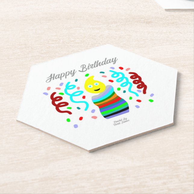 Porta-copo De Papel Birthday Candle Greetings Hexagon Paper Coaster (Angular)