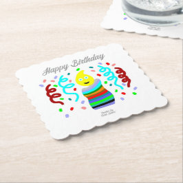 Porta-copo De Papel Birthday Candle Greetings Square Scalloped Coaster