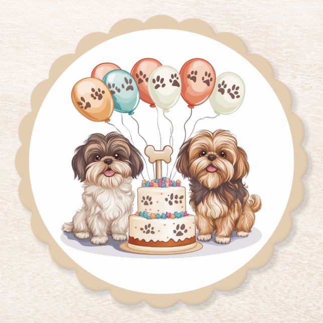 Porta-copo De Papel Birthday Shih Tzu Dogs Birthday Cake (Frente)