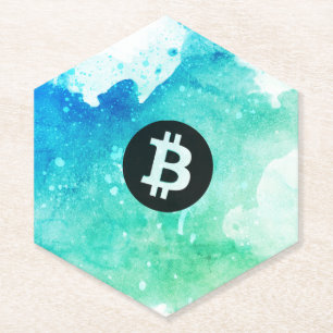 Porta-copo De Papel Bitcoin Aquarela (Estilo 5 - Wave Rider)