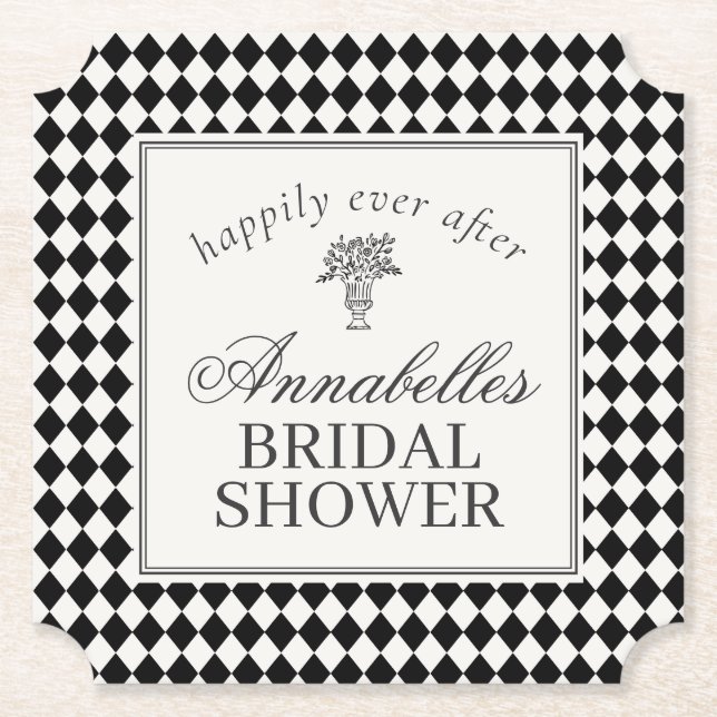 Porta-copo De Papel Black Harlequin Checkered Bridal Shower (Frente)
