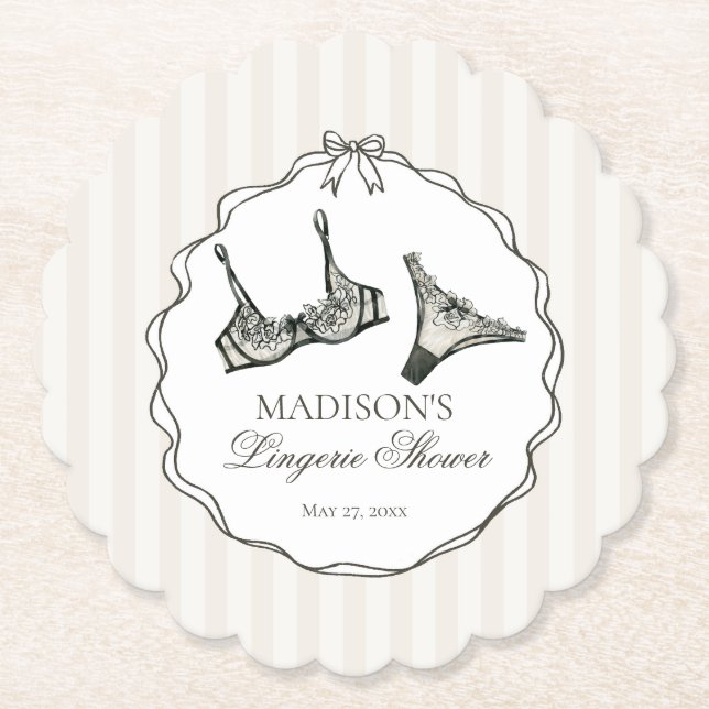 Porta-copo De Papel Black Lingerie Shower Lace Bachelorette Party (Frente)