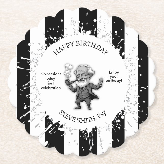 Porta-copo De Papel Black White  Stripe Psychology Freud CartoON (Frente)