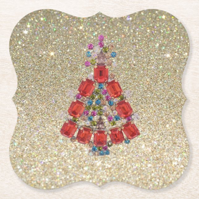 Porta-copo De Papel Bling Christmas Red Tree Glitter Dourado (Frente)