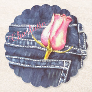 Porta-copo De Papel Blue Denim e Pink Floral