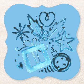 Porta-copo De Papel Blue Winter Gift & Holly Coasters, Christmas Party