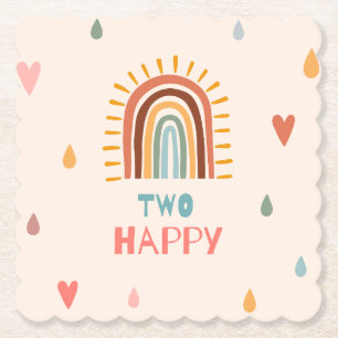 Porta-copo De Papel Boho Dois Segundo Arco-Íris de Aniversário