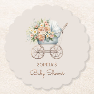 Porta-copo De Papel Boho Floral Baby Carruagem Chá de fraldas