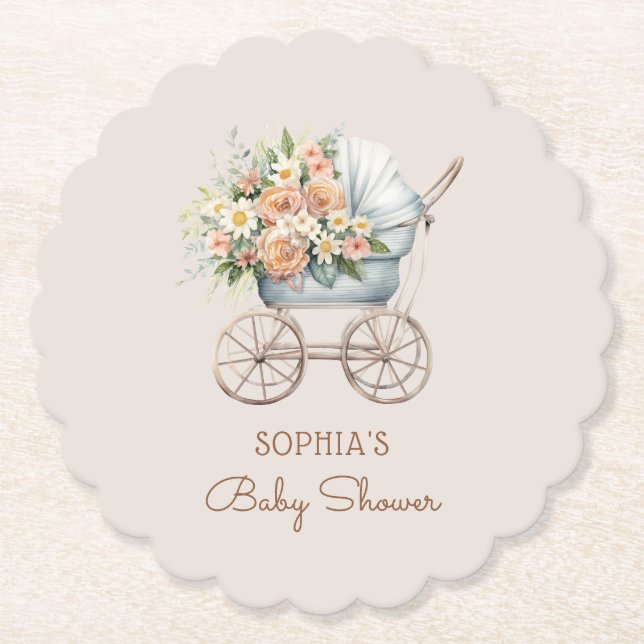 Porta-copo De Papel Boho Floral Baby Carruagem Chá de fraldas (Frente)