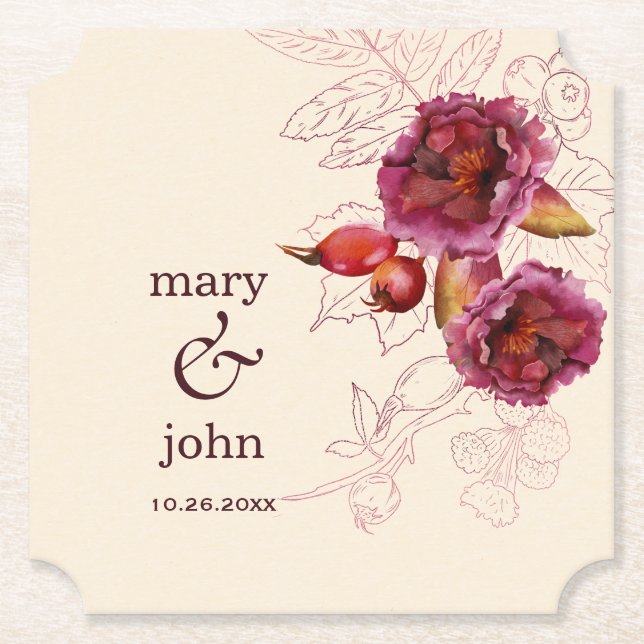 Porta-copo De Papel Boho Roseira Burgundy Tracery (Frente)