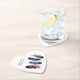 Porta-copo De Papel Boho Style Watercolor Penas Casamento