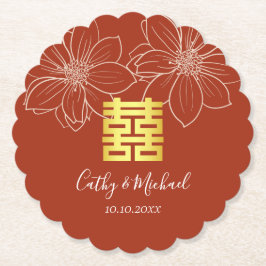 Porta-copo De Papel Boho vermelho moderno floral casamento chinês